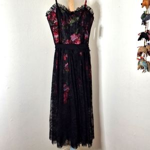 NWT Pearl by Georgina Chapman Floral Lace Dress Lace Ruffle Neckline